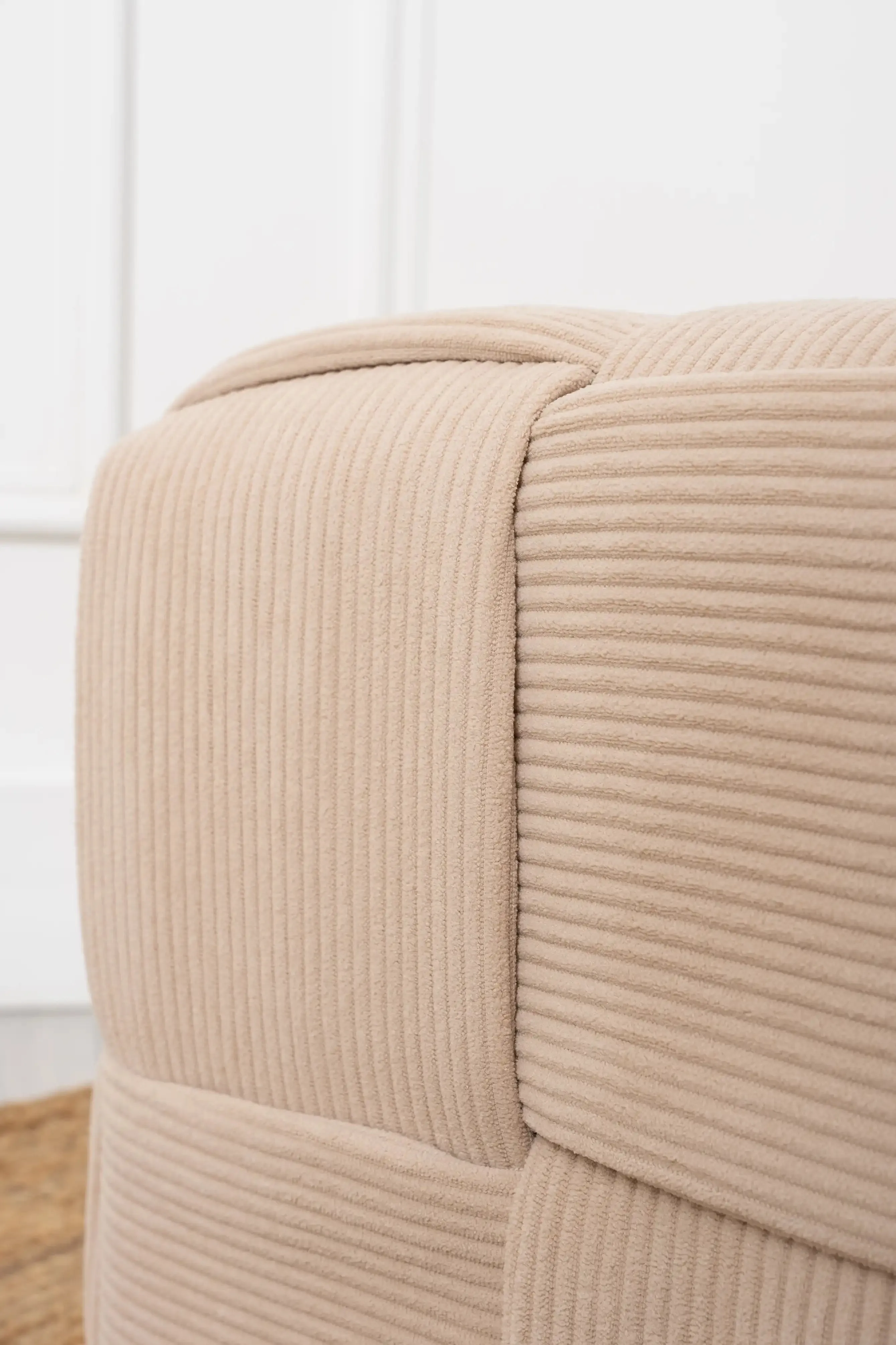 Taupe Cord Fabric Wooden Ottoman Footstool