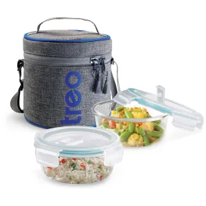 Treo by Milton All Fresh Borosilicate Glass Tiffin, 380 ml, Set of 2, Transparent