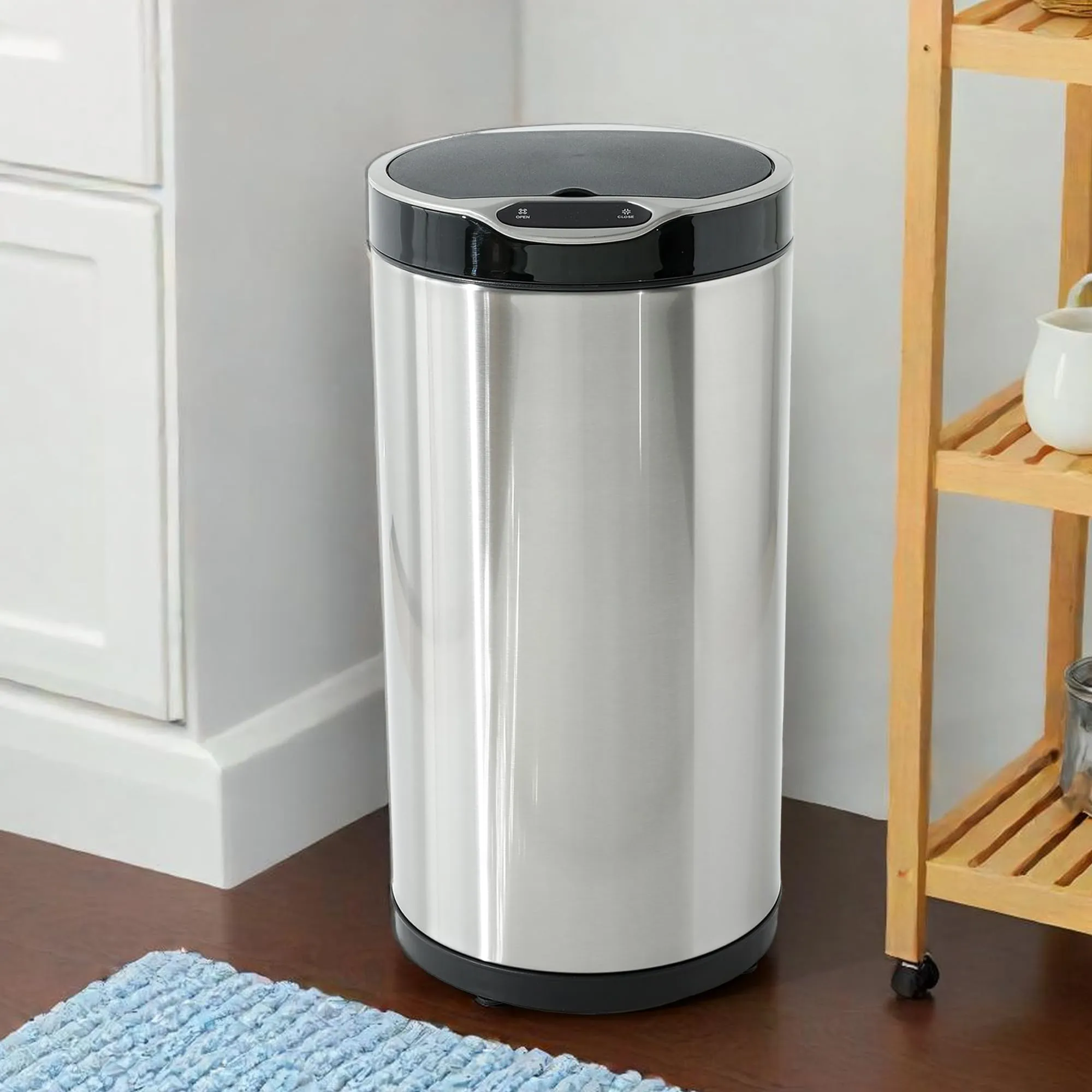 UMAI 20L Round Stainless Steel Automatic Dustbin For Kitchen | Digital Sensor Screen Smart Dustbin | Waste Bin For Office | Dust Bins For Home With Waterproof Sealing- Silver