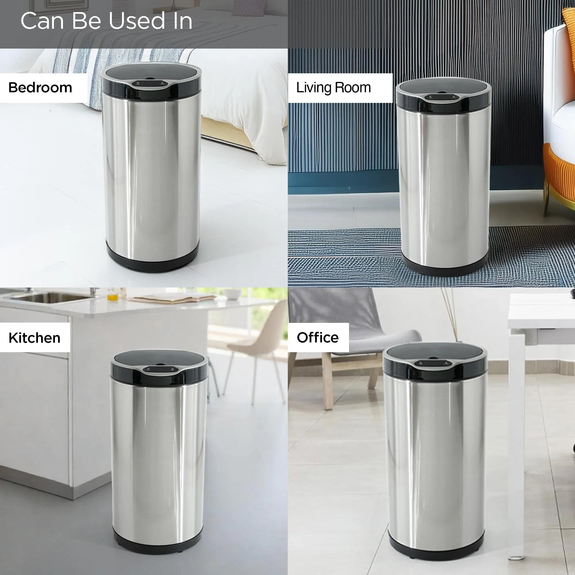 UMAI 20L Round Stainless Steel Automatic Dustbin For Kitchen | Digital Sensor Screen Smart Dustbin | Waste Bin For Office | Dust Bins For Home With Waterproof Sealing- Silver