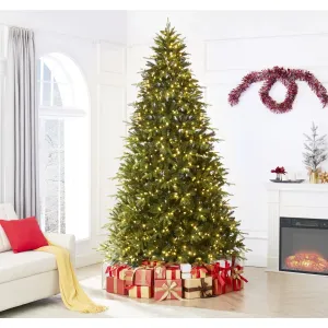 versatile Traditional 9ft Prelit Artificial Christmas Tree with 2532 Branch Tips, 900 Warm Lights and Metal Stand, 59" wide Realistic Fir Christmas Tree with Lights by  Green 9'