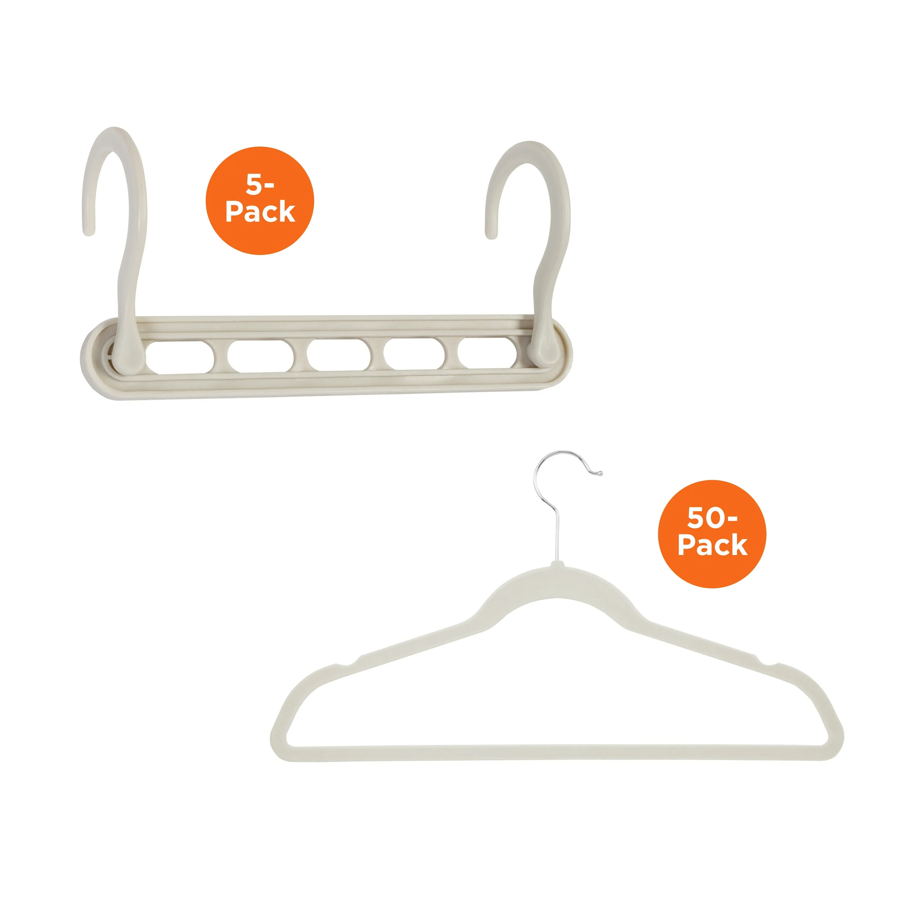 White 5 Collapsible Hangers and 50 Velvet Hangers (55-Piece Set)